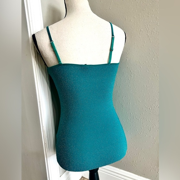 Womens Metallic Tank Top Size Xs Express Teal Green Silver Shimmer Going Out Top - Picture 6 of 10